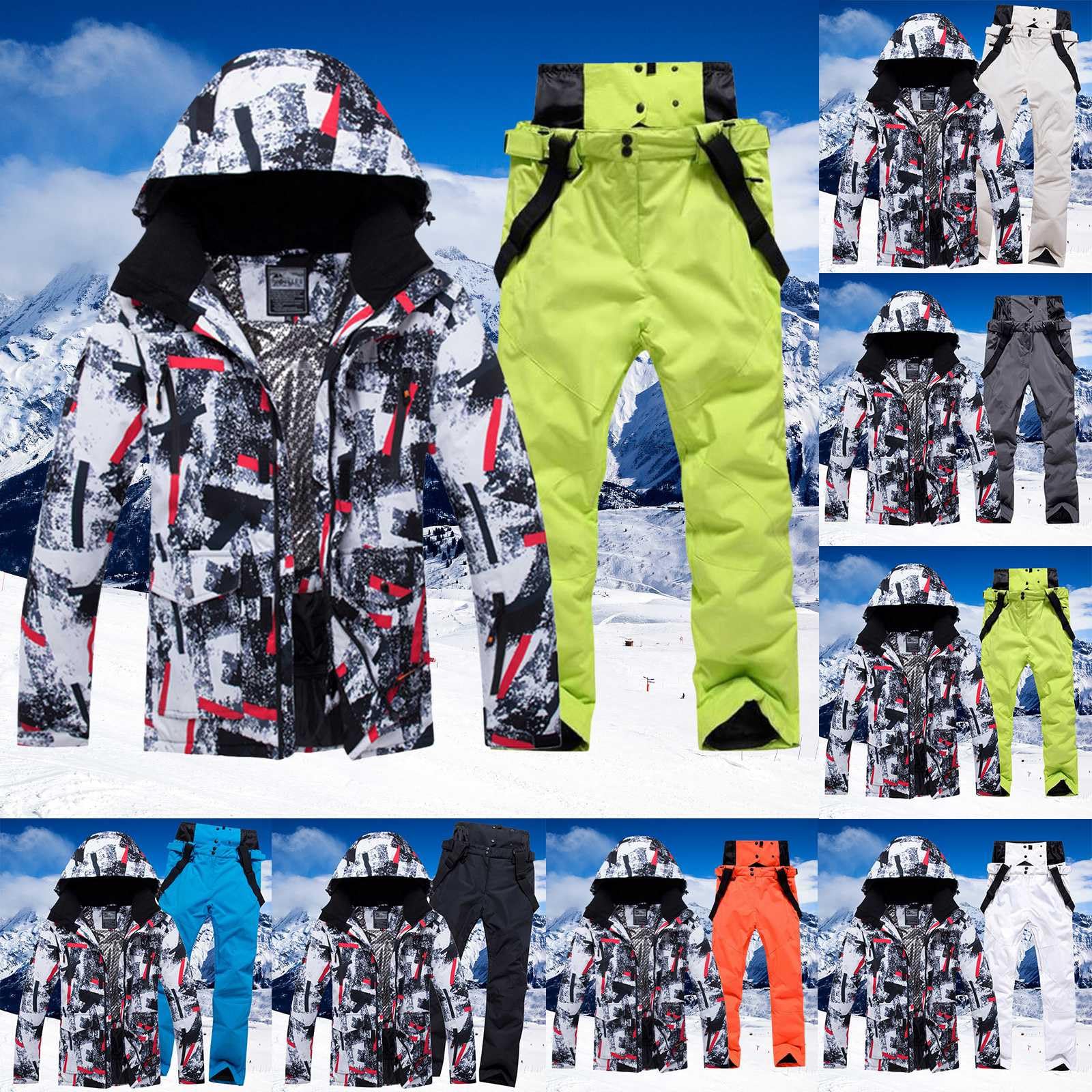 Skianzüge Für Herren 2-teiliger Snowboard Sets Wasserdicht Winddicht Winter Warme Ski Jacke und Hosen Set Zum Skifahren Snowboarden Klettern