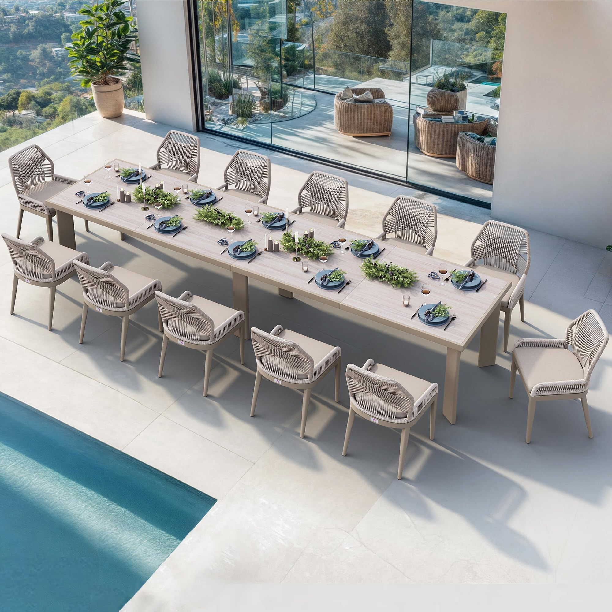 PURPLE LEAF 13 Pieces Patio Dining Set with Cushion and Backrest, Champagne