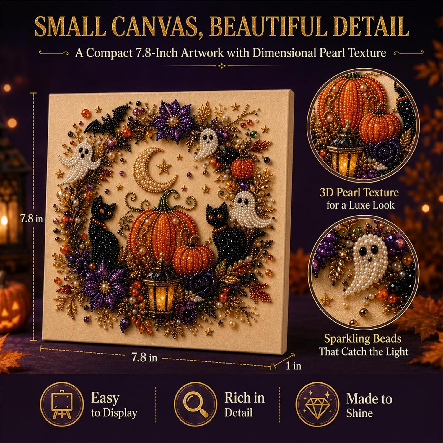 Halloween Pearl Art Kit for Adults 3D Diamond Painting DIY Craft Bead Mosaic with Ghost Pumpkin Witch Raven Skull Cow Design Options for Spooky Seasonal Home Decor and Creative Holiday Activity thumbnail