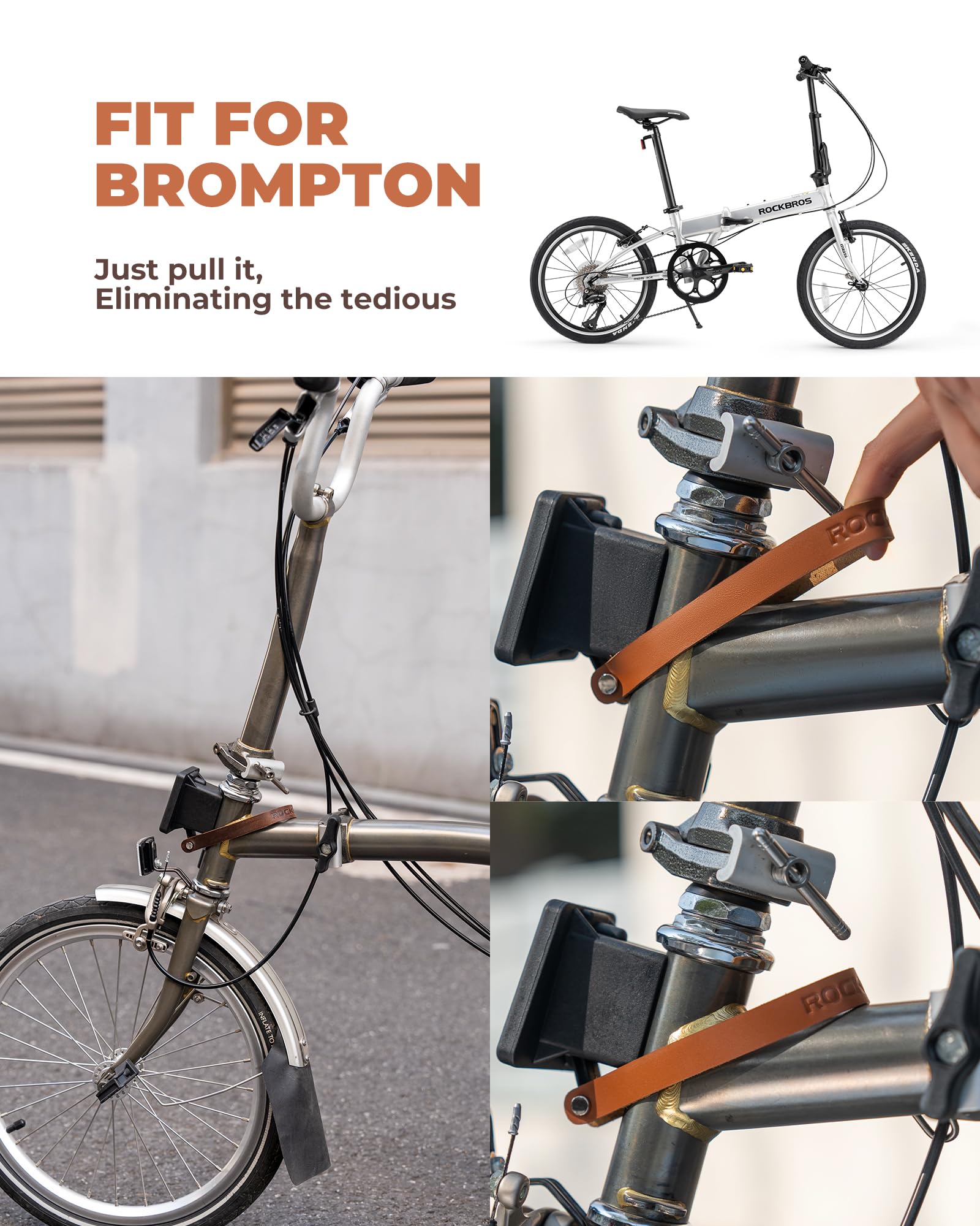 ROCKBROS Cintura in Pelle Sgancio Rapido per Borsa Brompton, Rame antico/Marrone