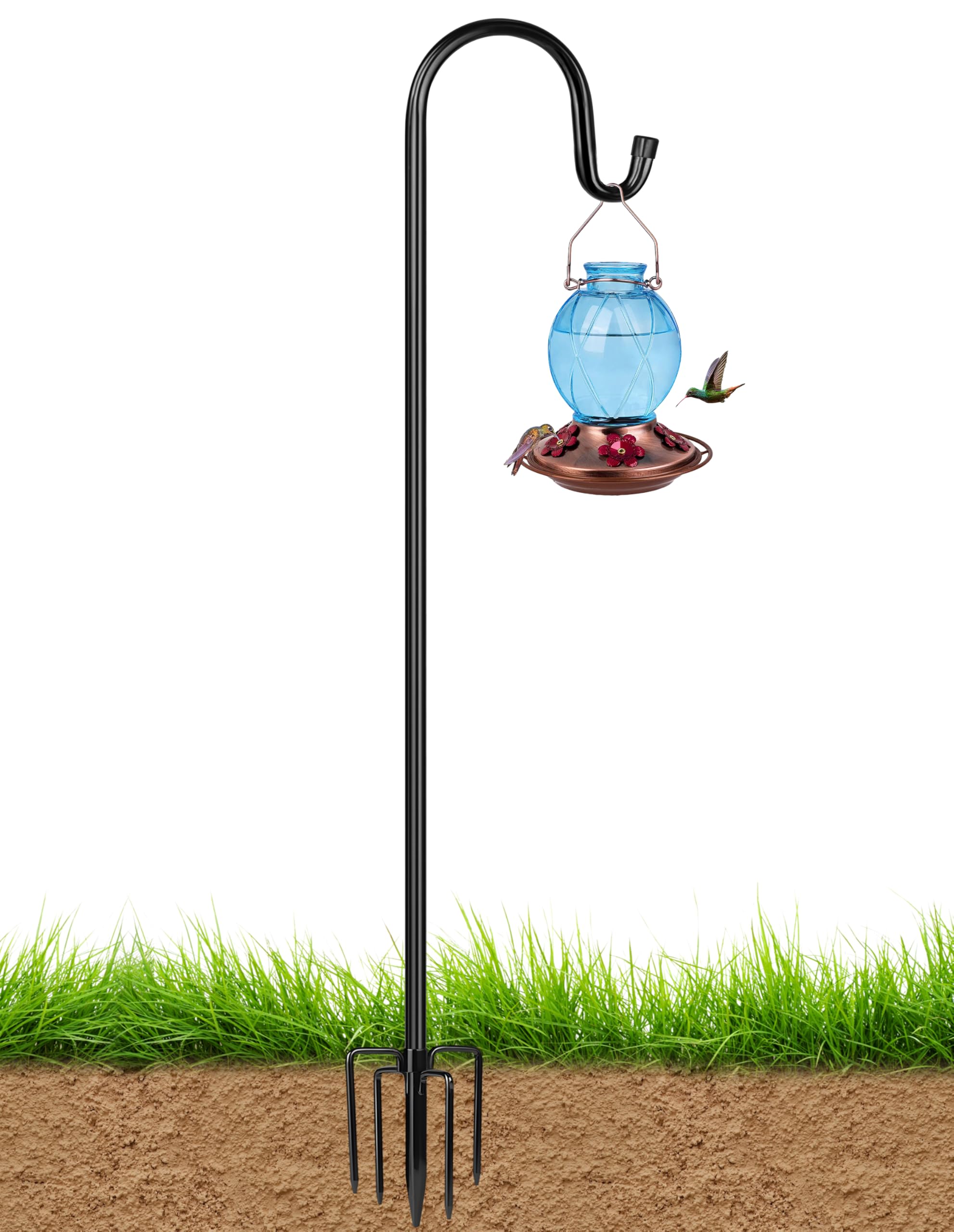 xdw-gifts bird feeder pole for outdoor, 76 inch shepherds hooks heavy duty garden pole for hanging plant basket, solar light lanterns, garden plant hanger stands with 5 base prongs