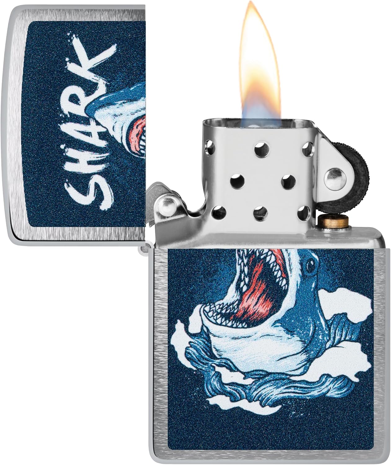 Zippo Lighter: Shark Design - Brushed Chrome 46075