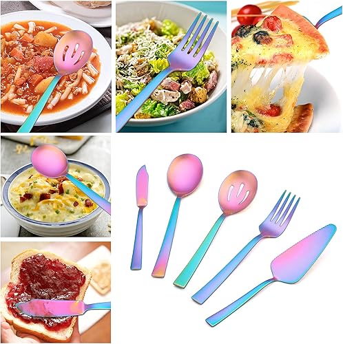 Miniatura 2 de HaWare - Utensilios para servir, juego de 5 piezas de acero inoxidable para bufé, fiesta, cocina, restaurante, cubiertos de mango cuadrado, acabado