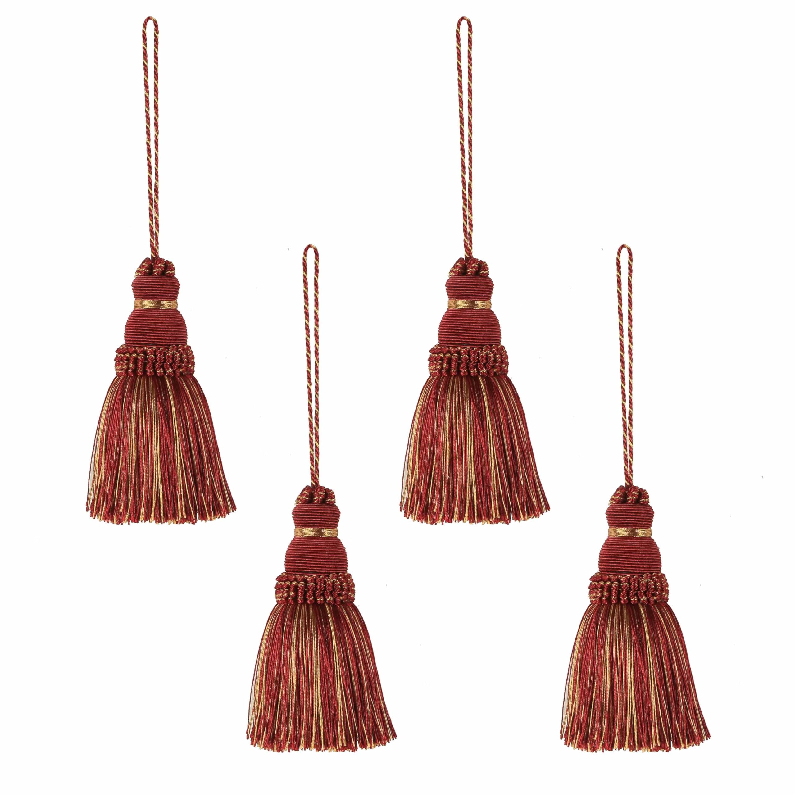 BEL AVENIR Tassel Key Tassel with Loops Handmade Craft Charms DIY Accessories Elegant Soft Making Curtain Home Decoration (Mix Red, 4 pcs)