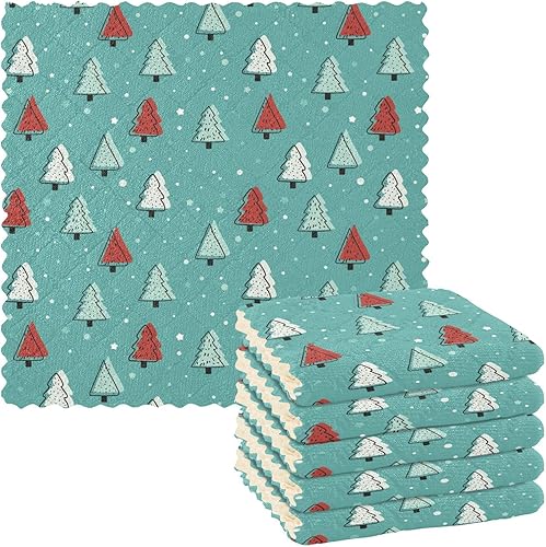KLL Christmas Trees Blue Microfiber Cleaning Towels Kitchen Tea Towels Microfiber Tea Towel Turkish Hand Towels Kitchen Terry Dish Cloth