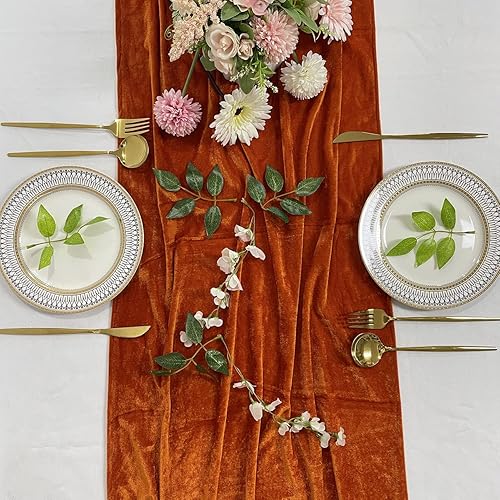Miniatura 6 de Luchuan Camino de mesa de terciopelo, camino de mesa de recepción de boda, 11 pies, tela de terciopelo suave y decoración de mesa para eventos de