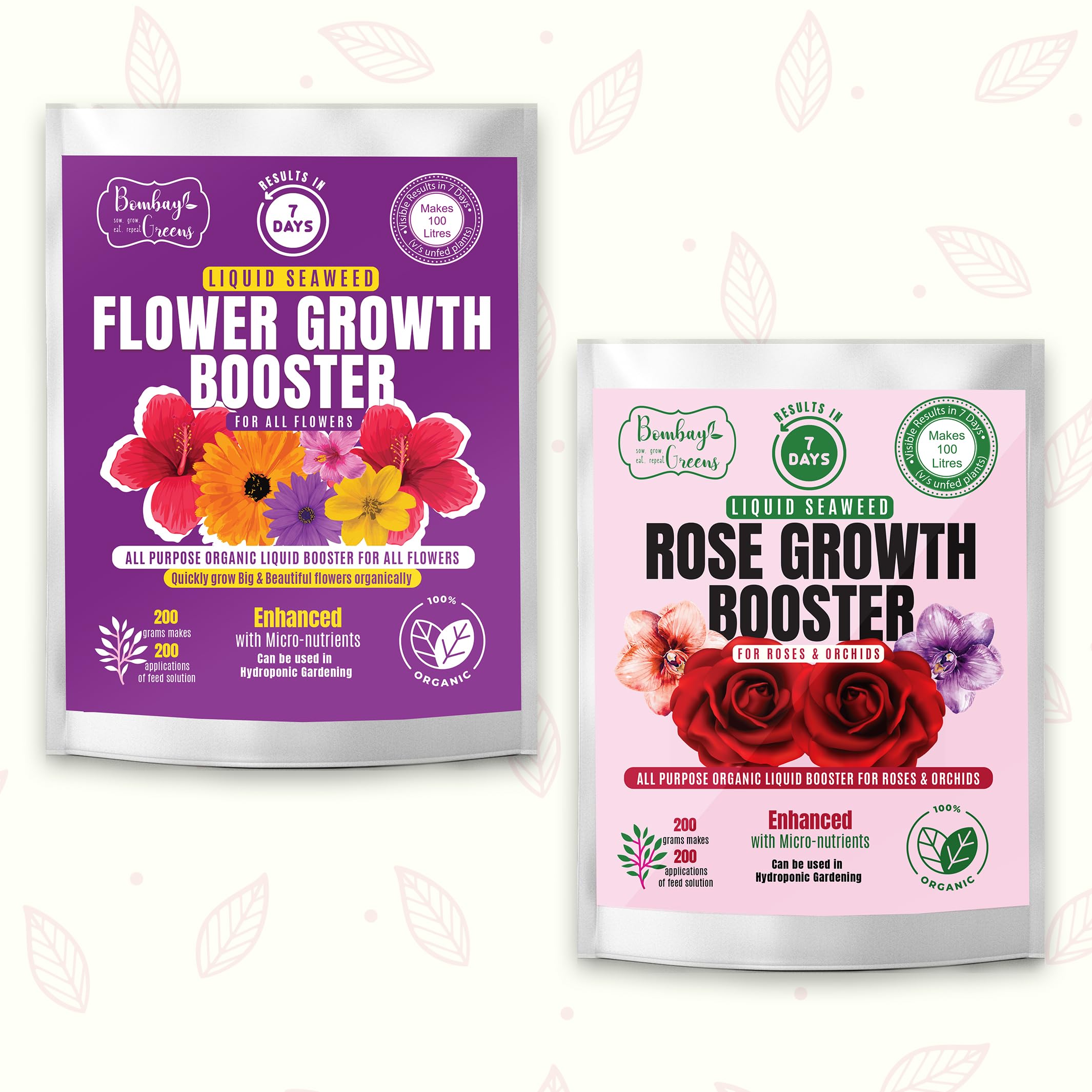 Bombay Greens Organic Liquid for Flowers & Rose Plants with Seaweed Extract | Rose Plant Food & Flowering Booster for Flowers | (Makes 100 Litres) Combo Pack-image-29