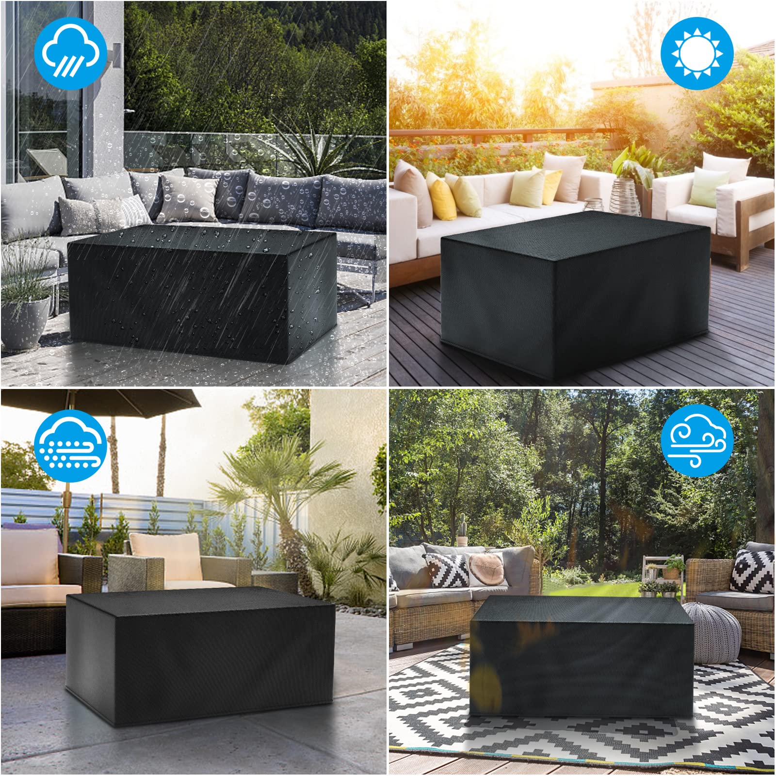 Cubierta otomana para patio, impermeable, resistente a la rotura, tela Oxford 600D, cubierta de muebles de patio con hebilla y tira reflectante, para muebles de comedor, picnic, mesas de café sillas
