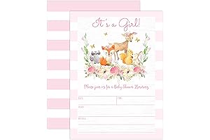 Adorable Woodland Baby Shower Invitations for Girls, Featuring Forest Animal Friends