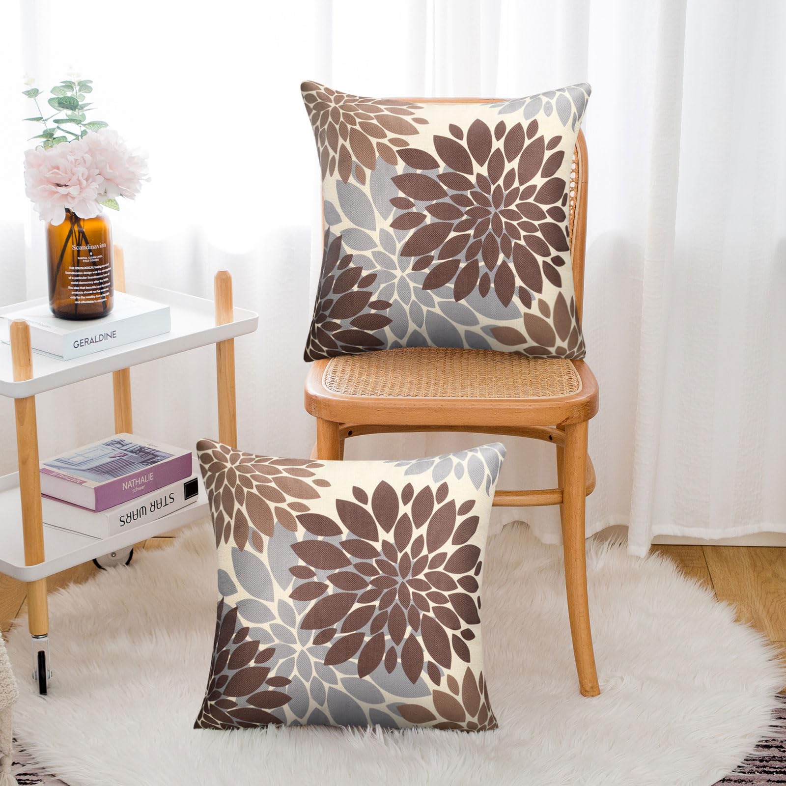 Set Di 2 Federe Per Cuscini Con Dalia, 50x50 Cm, In Lino, Motivo Floreale Geometrico, Blu Navy, Con Cerniera Nascosta, Per Divano E Camera Da Letto - 2