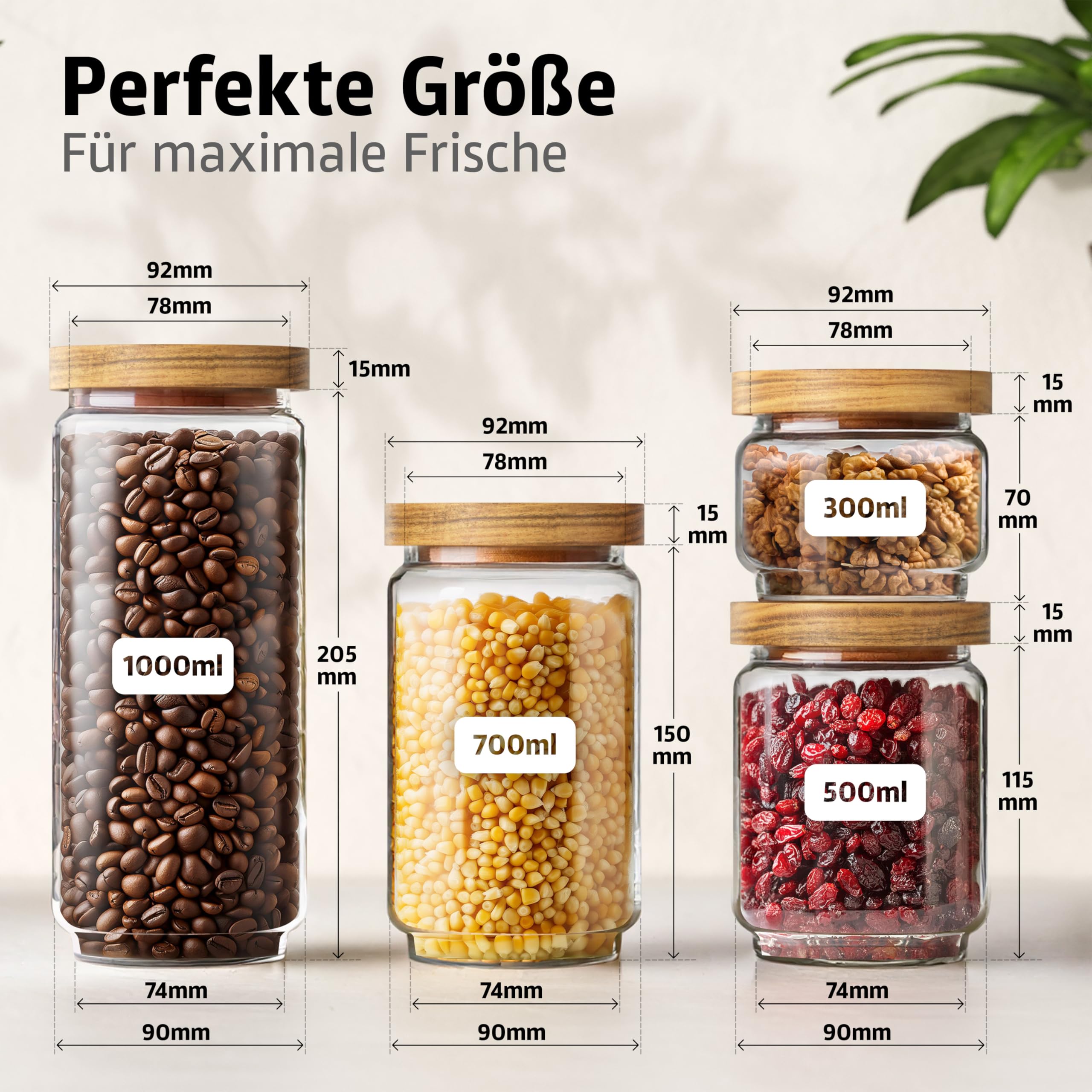 ElbFuchs® Vorratsgläser ECO Kombi-Set XL 16-teilig [BPA-FREI & MOTTENSICHER] Vorratsdosen luftdicht mit Holzdeckel | Aufbewahrungsgläser für Kaffee, Nudeln, Salz, Mehl, Tee & Müsli