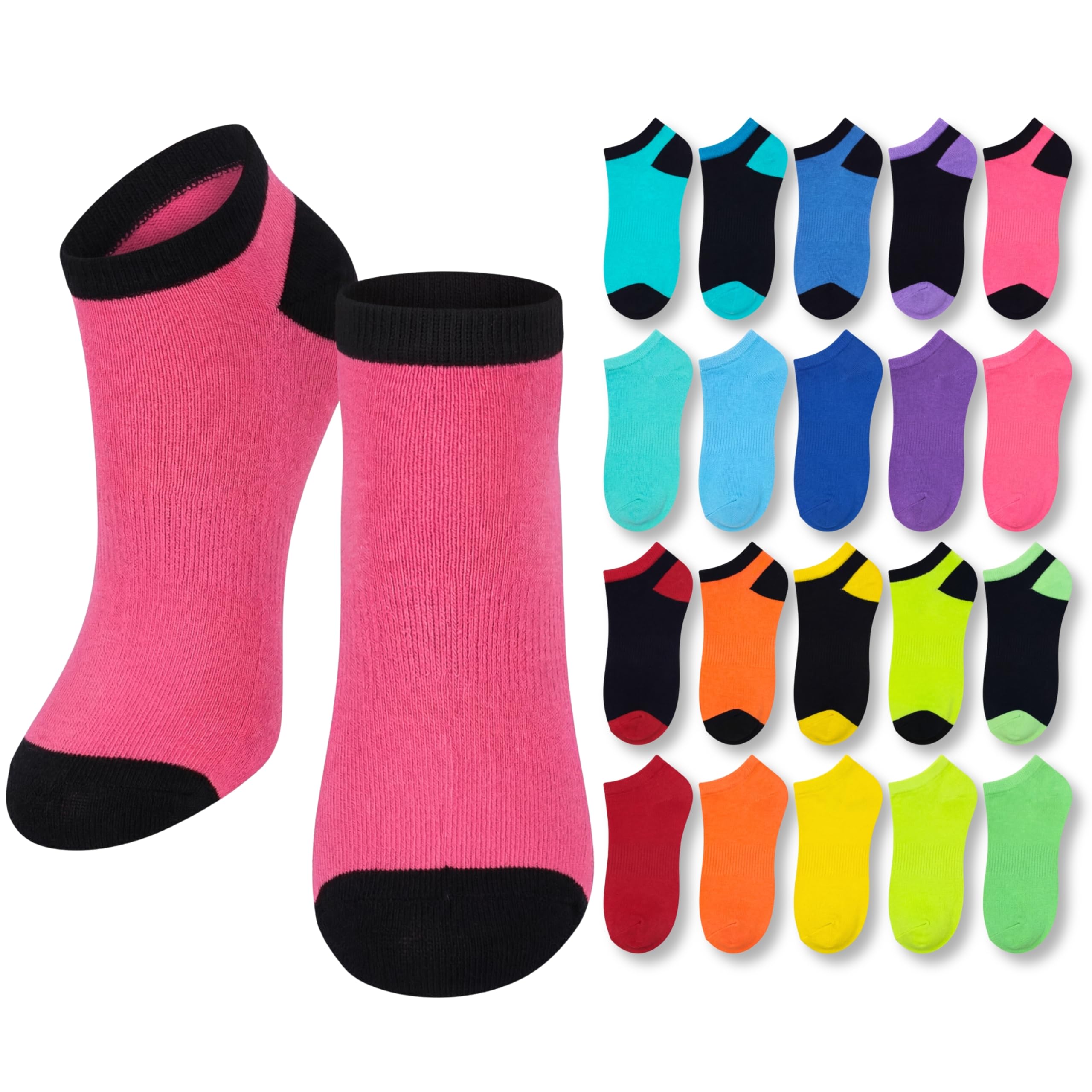 Tipi Toe Women’s 20 Pack Colorful Low Cut Socks – Lightweight, Breathable Design for All-Day Comfort Sizes 9-11/10-13