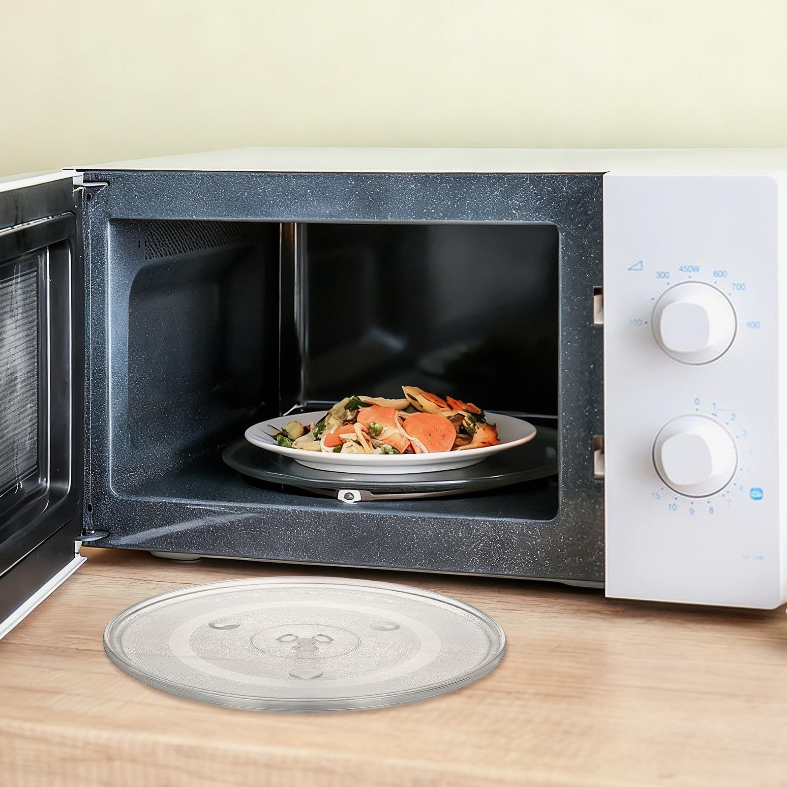 SHINEOFI Bandeja de Repuesto para Microondas de Vidrio Grueso Resistente Plato Giratorio con Ranura Antideslizante Accesorio Duradero para Horno-microondas