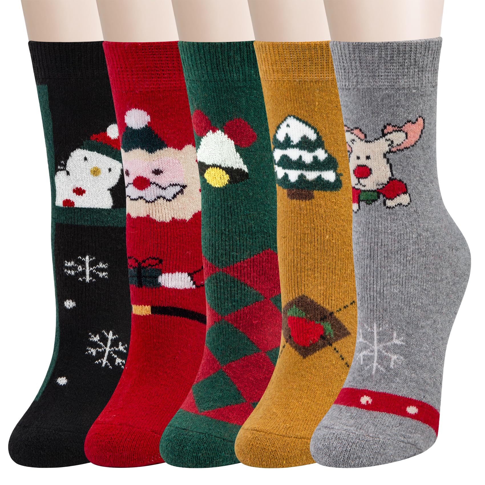 Wostock 5paia Calze Termiche da Donna, Calzini Lana Donna Vintage di Lana Invernali Traspirazione per Casuale