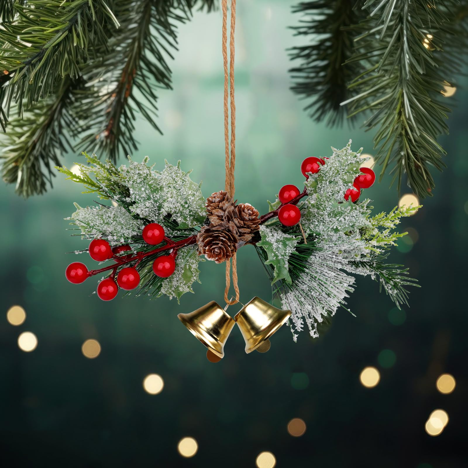 YiYa Christmas Bells Decor Xmas Jingle Bells with Holly Berry Large Hanging Jingle Bells for Christmas Tree Wearth Door Home Decor - Image 3