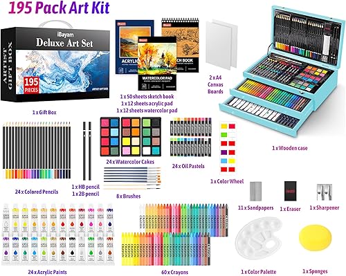 Miniatura 28 de iBayam Juego de arte de lujo, paquete de 195 cajas de regalo para artistas, kit de pintura de dibujo para adultos, adolescentes y niños, kits
