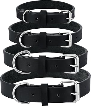 PBF Leather Dog Collar - Genuine Top Grain, Heavy Duty, Handmade S-XXL Black, XS 0.6" Wide, fits 9"-12" Neck