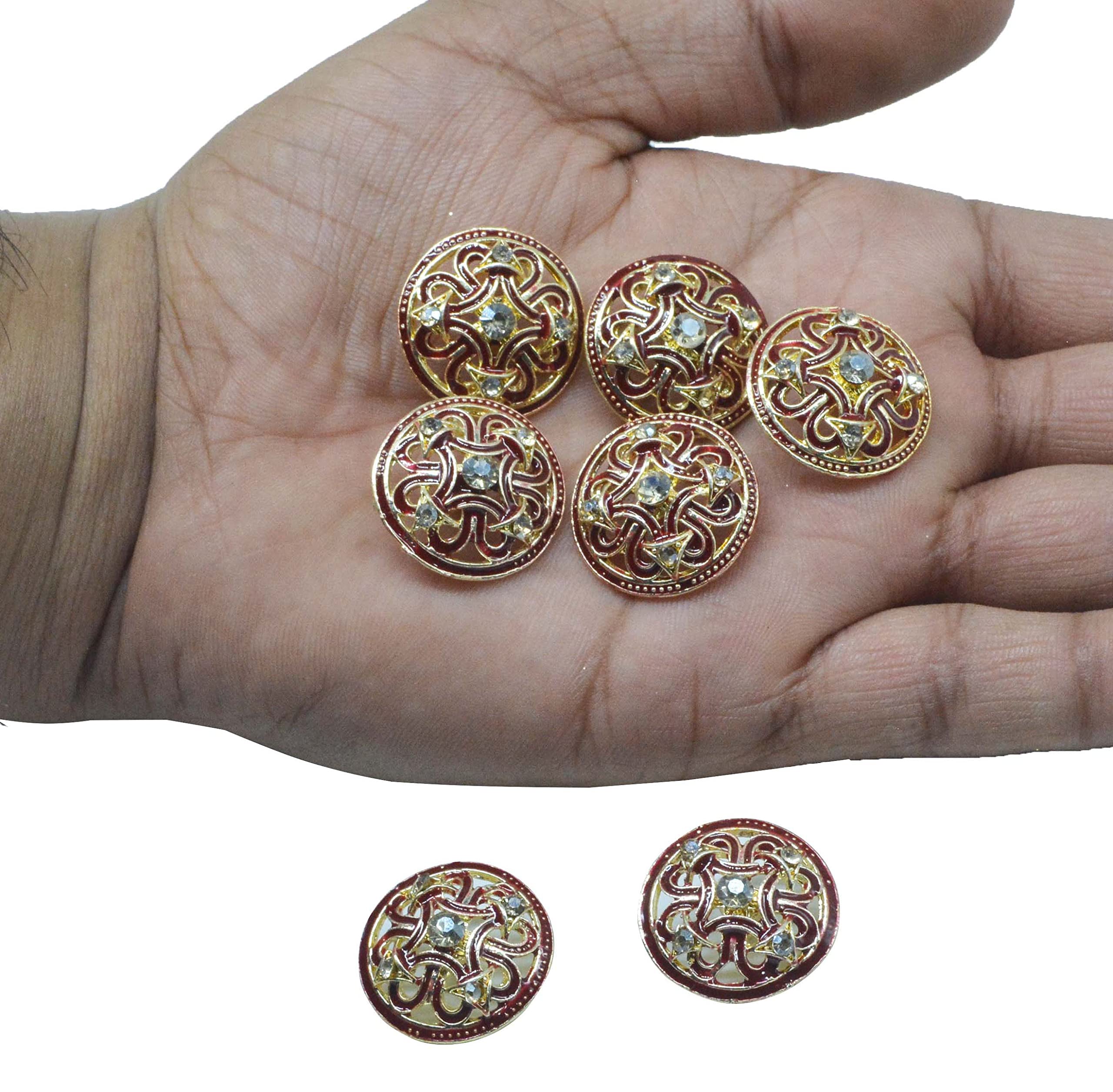 Craft Love Metal Zircon Button for Coat, Jacket, Blazer, Sherwani, Lehenga, Indo Western, Gown & Traditional Indian Ethnic Classy Buttons - Rust Free - Pack of 12 Piece (Size : 2 cm) (Maroon)-image-43