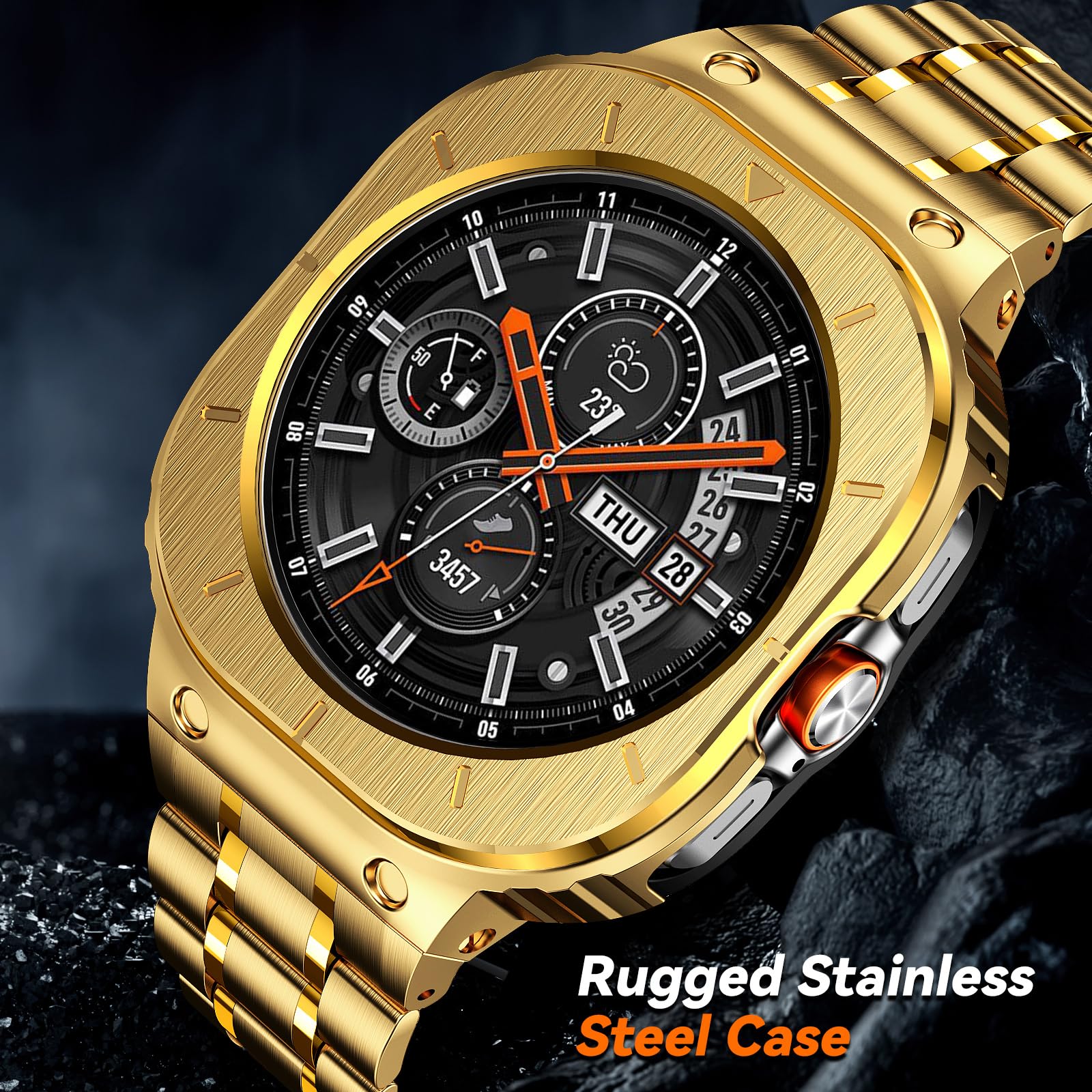 Paski ze stali nierdzewnej z obudową, kompatybilne z Samsung Galaxy Watch Ultra 47 mm, wytrzymałe etui ochronne i metalowy pasek do zegarka Samsung Galaxy Watch 7 Ultra, dla mężczyzn