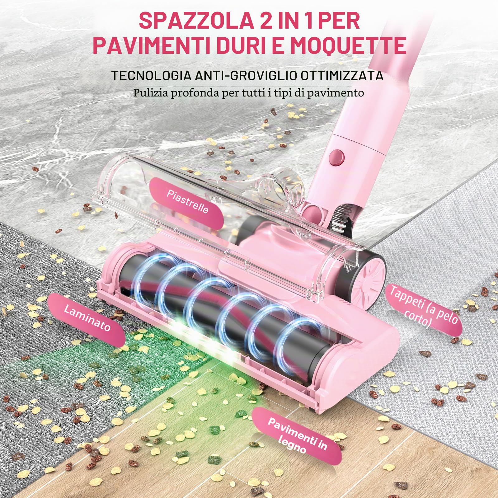 Aspirapolvere Senza Fili, 45KPa 50Mins Scopa Elettrica Senza Fili con Autoportante, Display LED intelligente,Leggero aspirapolvere ricaricabile antigroviglio,Potente per Pavimenti/Tappeti/Peli Animali