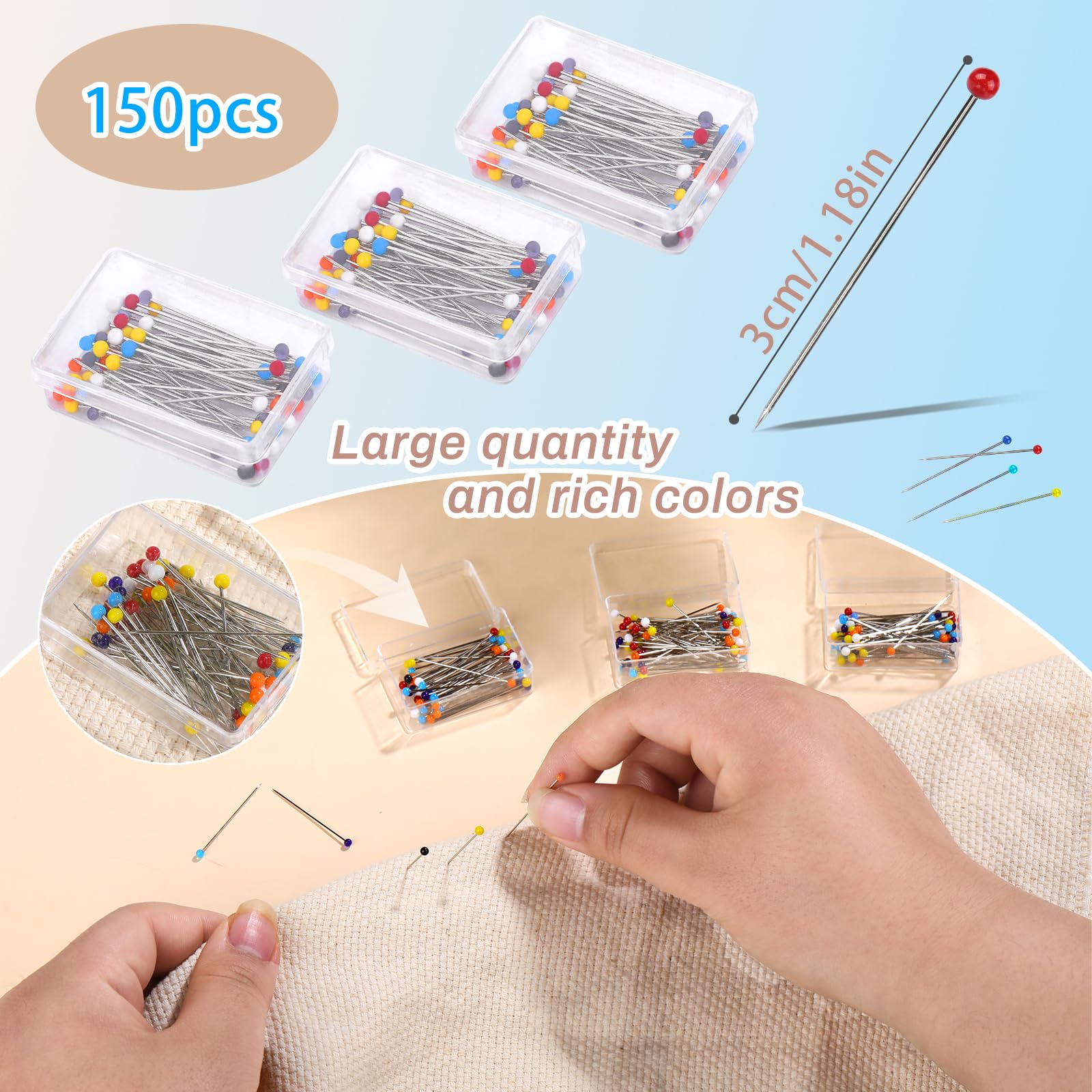 Kit de cojín de alfiler de costura, cojines de aguja para coser, cojín de aguja con 150 pines de coser, 50 agujas de coser, 10 tizas de sastres, desgarradores de costuras, tijeras y cinta métrica
