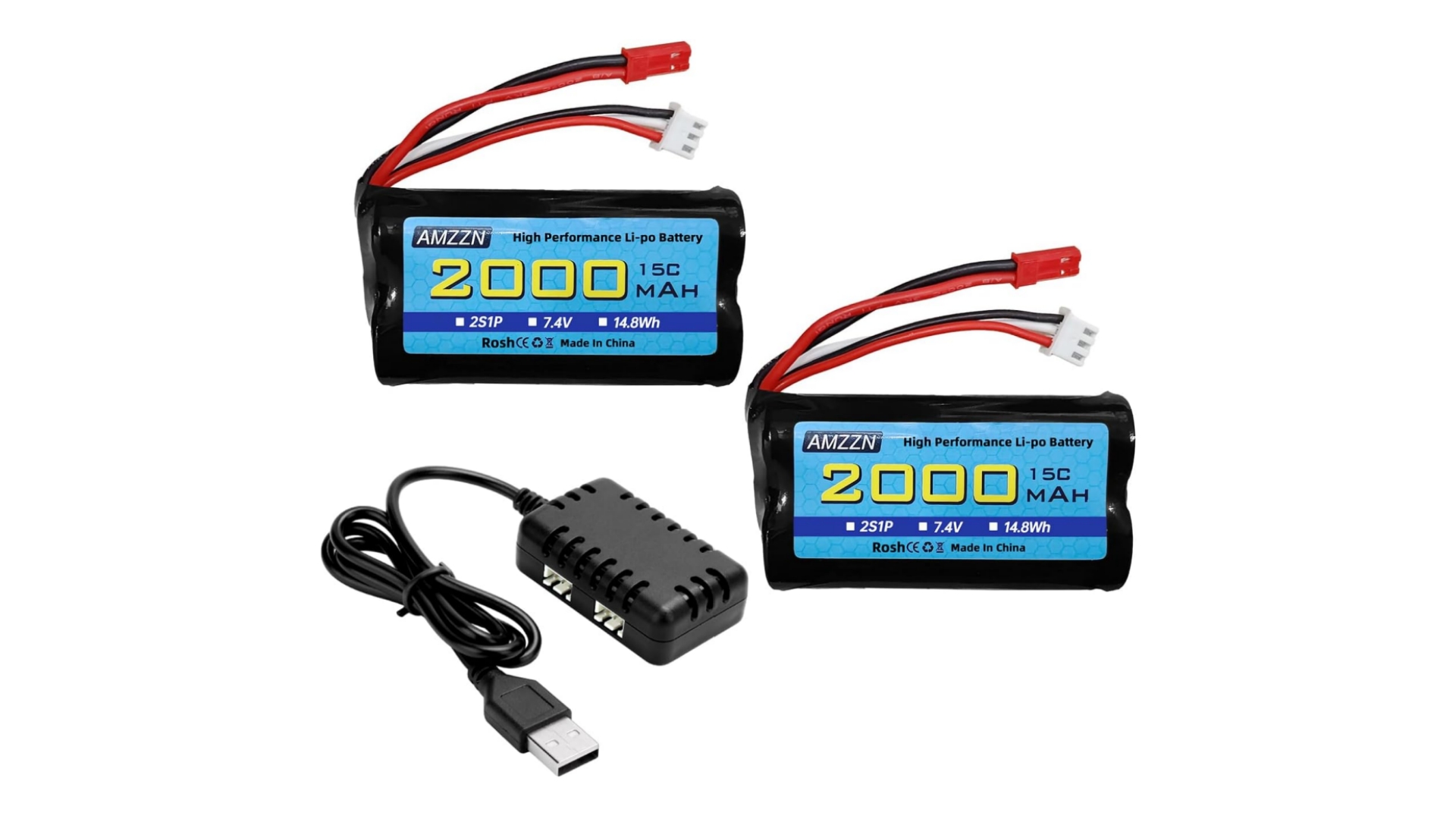 AMZZN 2 Pièces 7.4V 3000mAh 15C 2S XT-30 Prise Lithium-ION