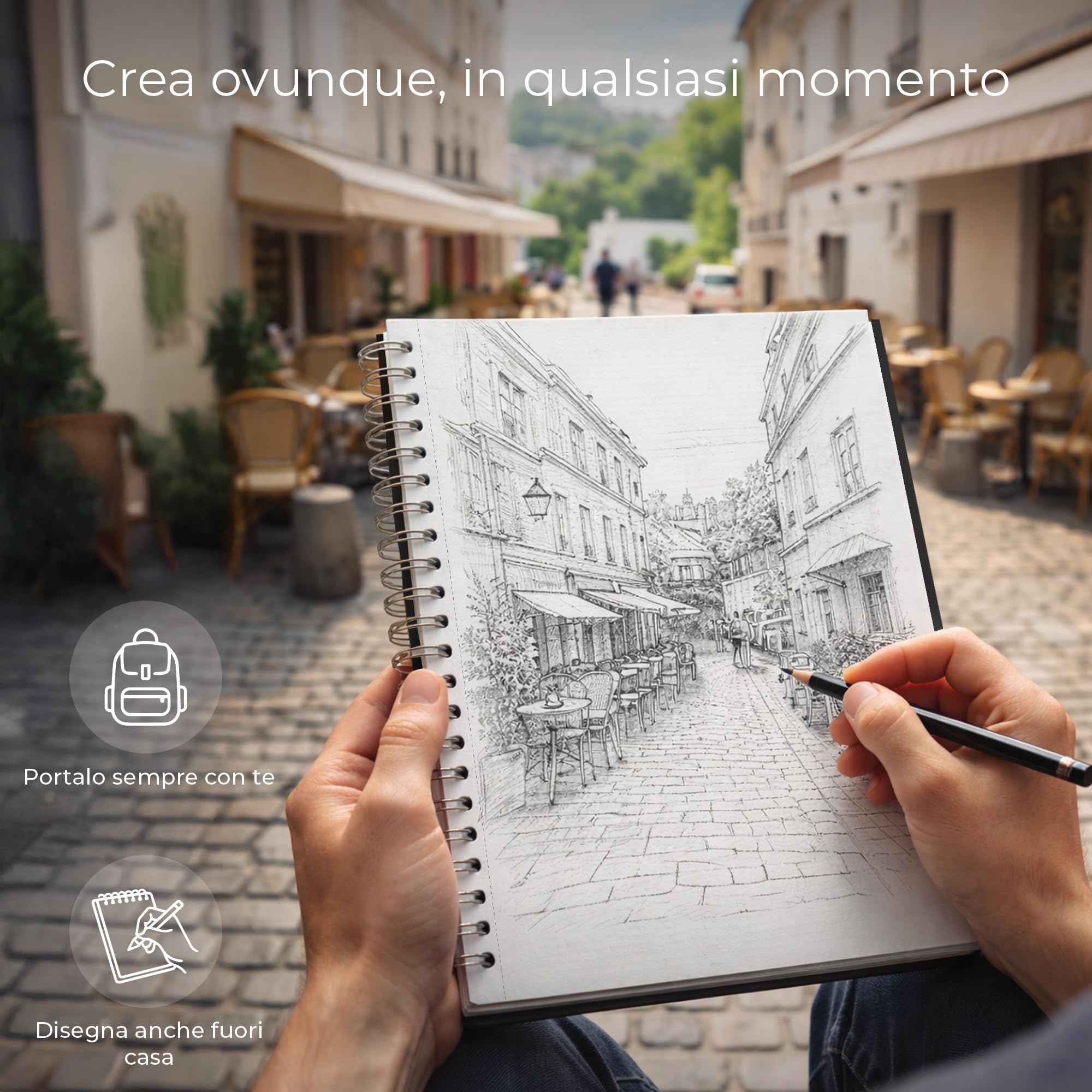 DIYIDEA Album da Disegno A4 200 g/m² – 100 Pagine, Spirale con Copertina Rigida – Blocco Disegno per Matita, Carboncino, Grafite e Pastello – Per Principianti e Professionisti