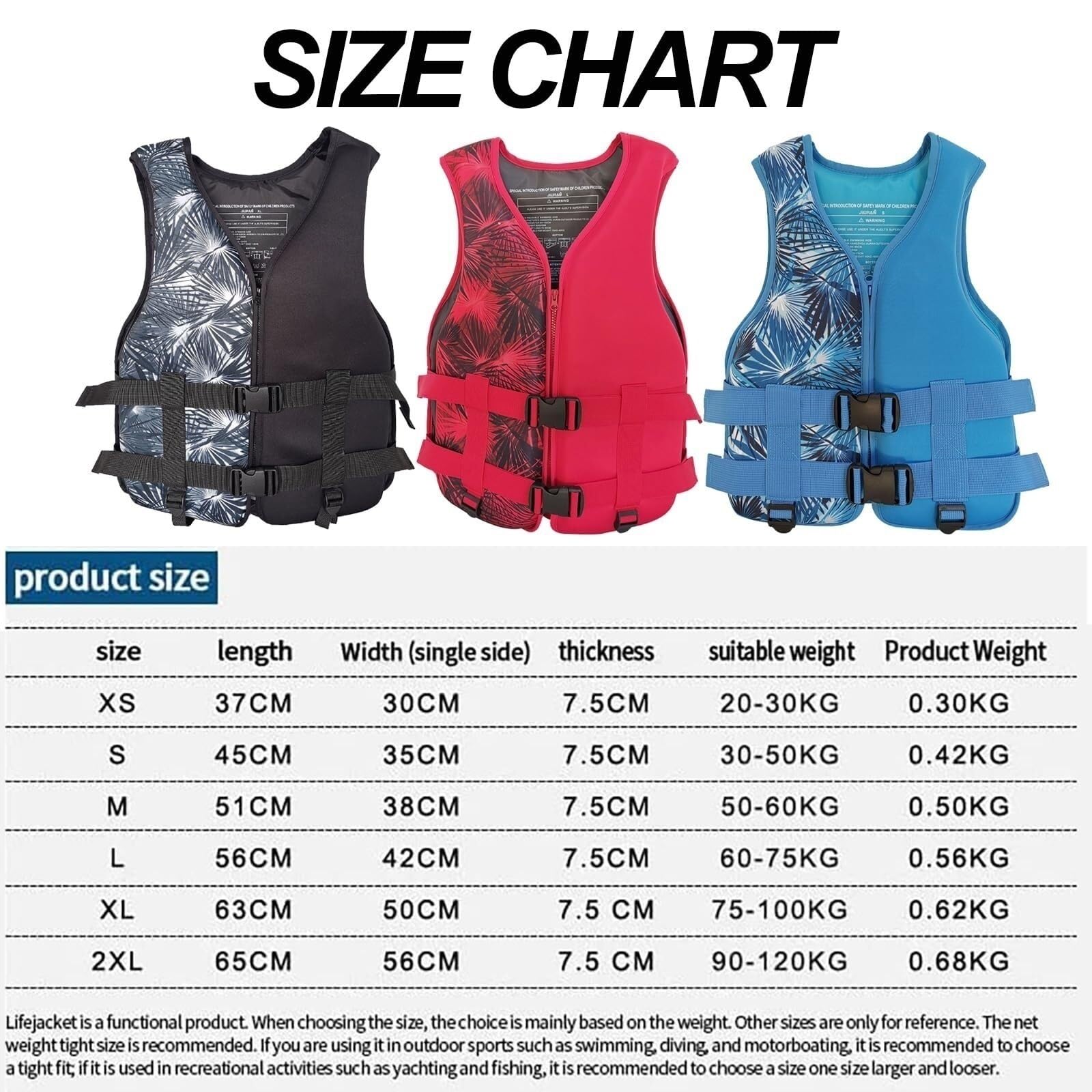 Schwimmweste mit Verstellbarem Bund und Reißverschluss, Auftriebsweste, Sicherheits-Schwimmweste for Kajakfahren(Black B,XXL)