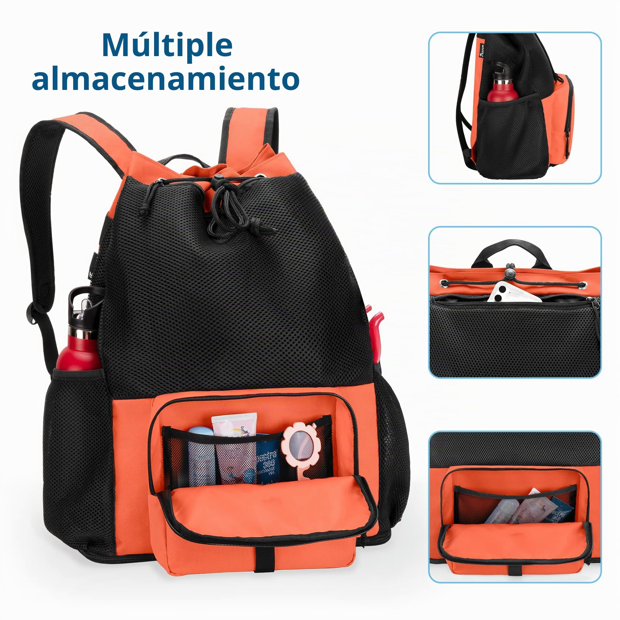 Fasrom Mochila de playa de malla con fondo de cremallera, mochila de gimnasio para nadar, playa y piscina (Patente Pendiente), Naranja