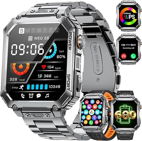 LIGE Smartwatch Uomo Con 3 Cinturini, Schermo HD 2,01", Orologio Smart Con Chiamata Bluetooth, Cardiofrequenzimetro 24/7 e SpO2, IP68 Impermeabile, 120+ Modalità Sportive Per Android iOS, EF2-L