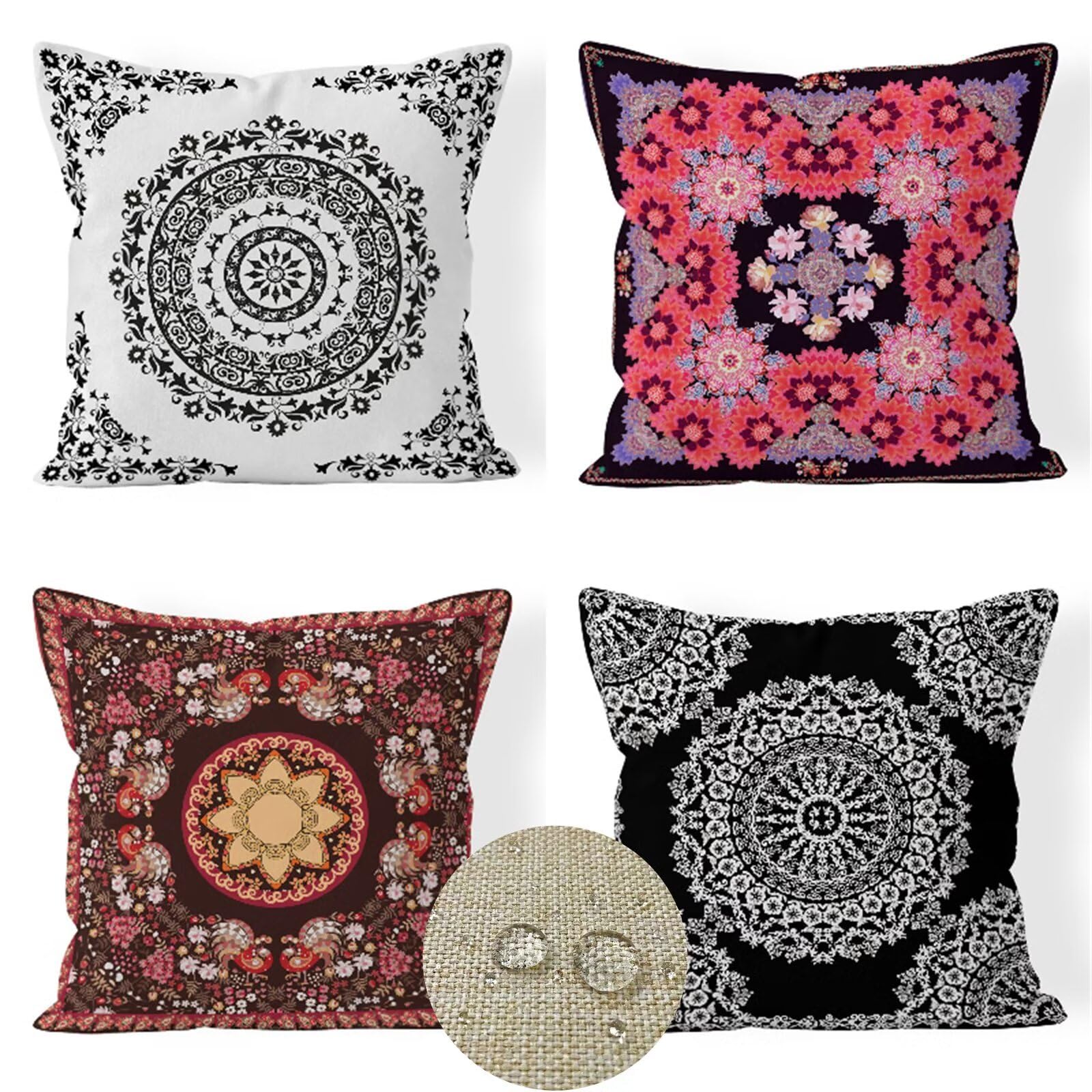 Fundas Cojines Decorativos Moderno Modernos Cojines Sofá 80x80cm Verano Impermeable Lino Cojín Mandala Cojin Exterior, para Sofá Cama Coche Sala de Estar Hogar jardín Otoño Cojines Juego de 4 HY-2361