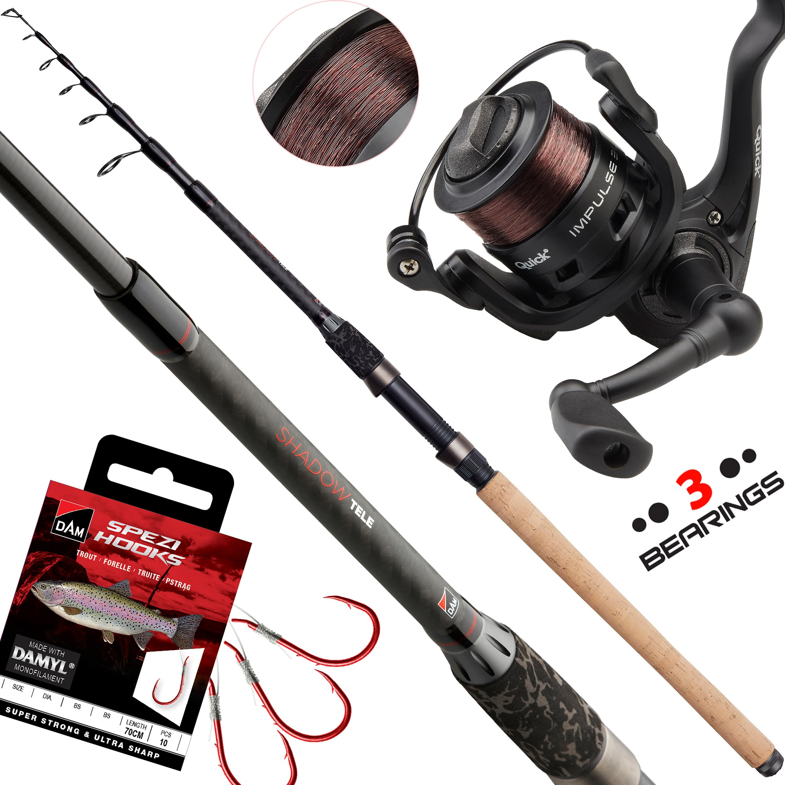 Fischzeux Forellenset Angelset komplett – Profi Forellenrute + Rolle, Forelle & Barsch