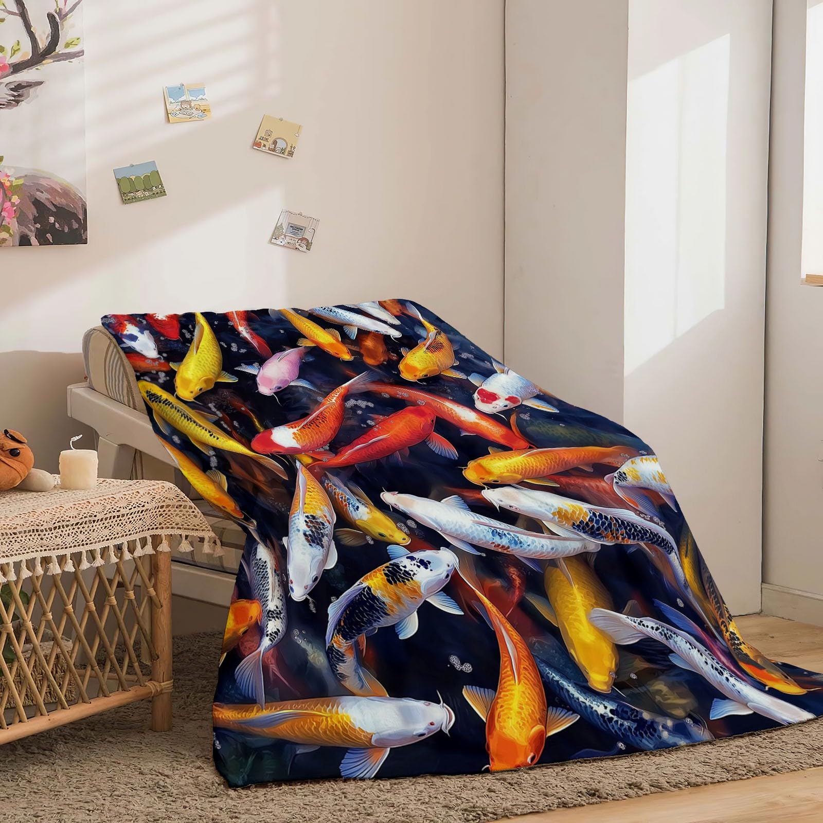 Koce Flanelowe Zwierzęta Karp Koce Kolorowe Drukowane Koce Koc Z Nadrukiem Dla Nastolatków Dorosłych I Koc Na Łóżko Dziecięce Koc Na Sofę 150 x 200 cm Miękki Koc