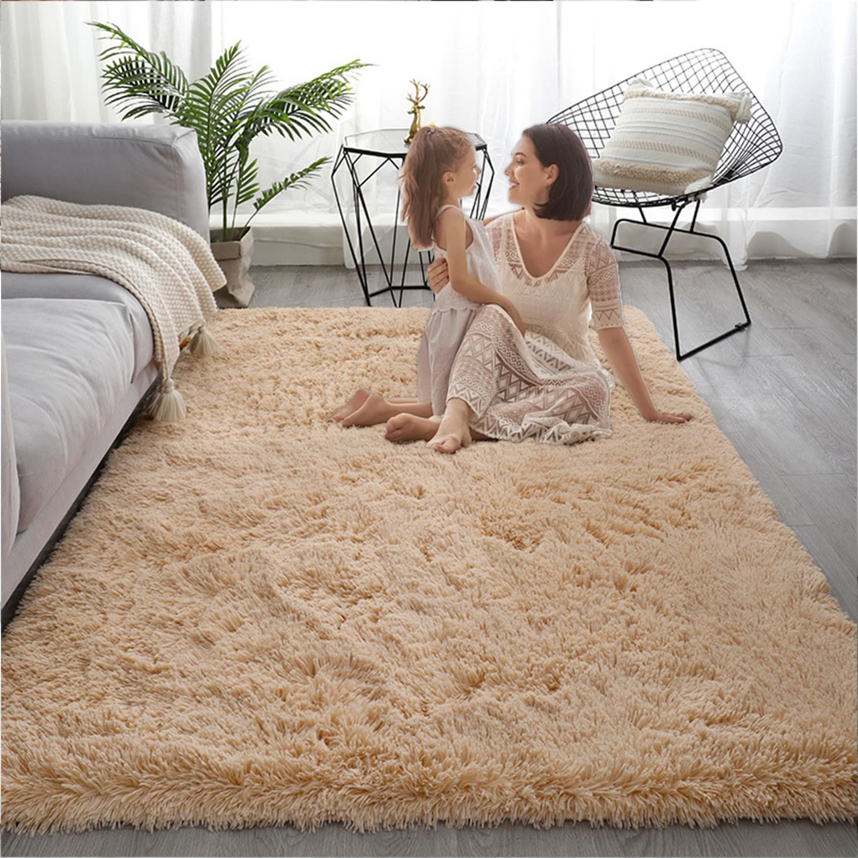 Flauschiger Teppich 55 x 280 cm, Flauschiger Große Größe, rutschfest Langlebig, Faltbar, Zotteligeweicher, Moderner Teppich Fellteppich, Beige