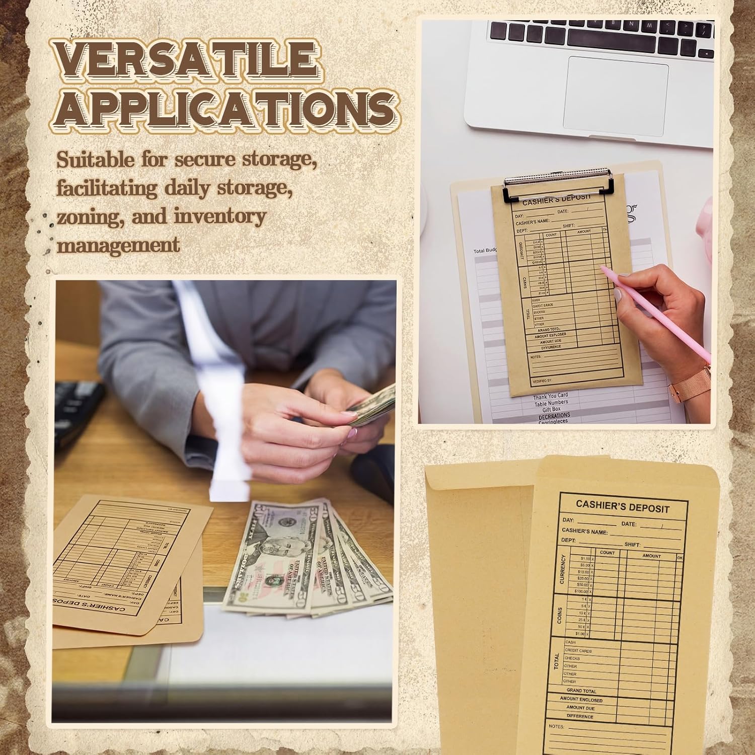 1200 Pcs Cashier Deposit Report Envelopes Kraft, 6.5 x 3.5 Inch Cash Stuffing Supplies for Business Coins, Register Money Holder, Stores Retailers, Banks, Cash, Credit Cards - Image 5