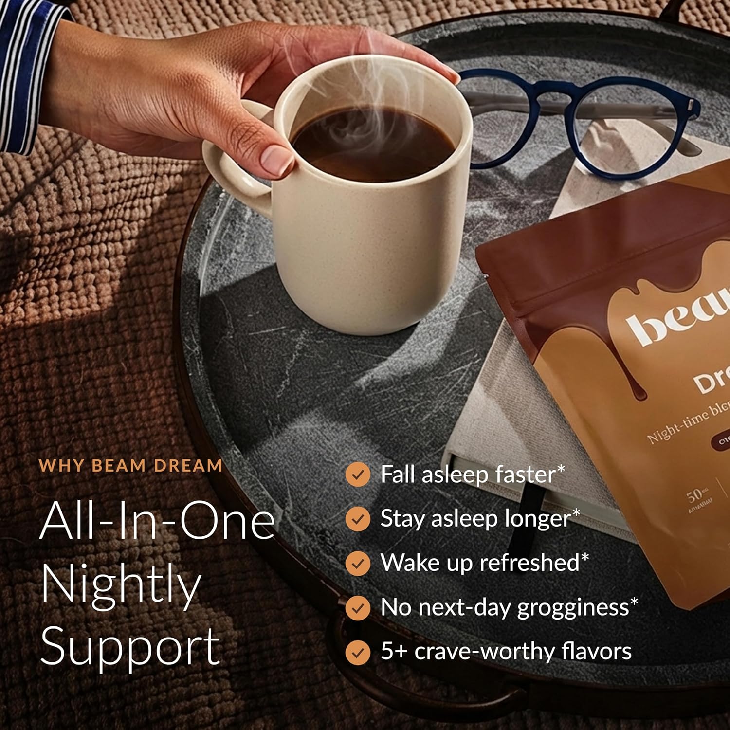 Beam Dream Sleep Powder Chocolate PB, L-Theanine, Apigenin, Reishi & Magnesium, Third Party Tested Natural Sleep Aid & Sleep Supplement, Health and Wellness Gift, Natural Sleep Support, 30 Servings - Image 2