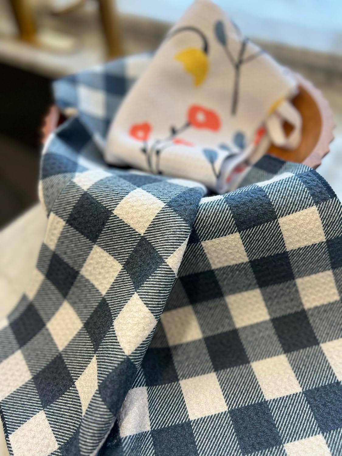 || 2 Pack Double Sided|| Not Your Ordinary Dish Towels || Waffle Weave Microfiber || Tea Towels || Highly Absorbent || Hanging Loop || Dish Cloths || Designer Prints|| Navy - Image 7