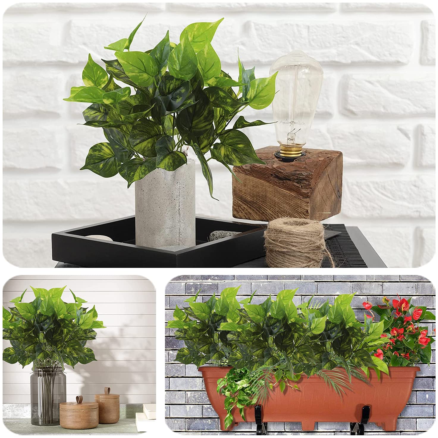 CATTREE Künstliche Sträucher, Kunststoffpflanzen, Scindapsus-Gras, künstliche grüne Sträucher, grüne Blätter, Hochzeit, Innen- und Außenbereich, Zuhause, Garten, Veranda, Büro, Dekoration, 8 Stück