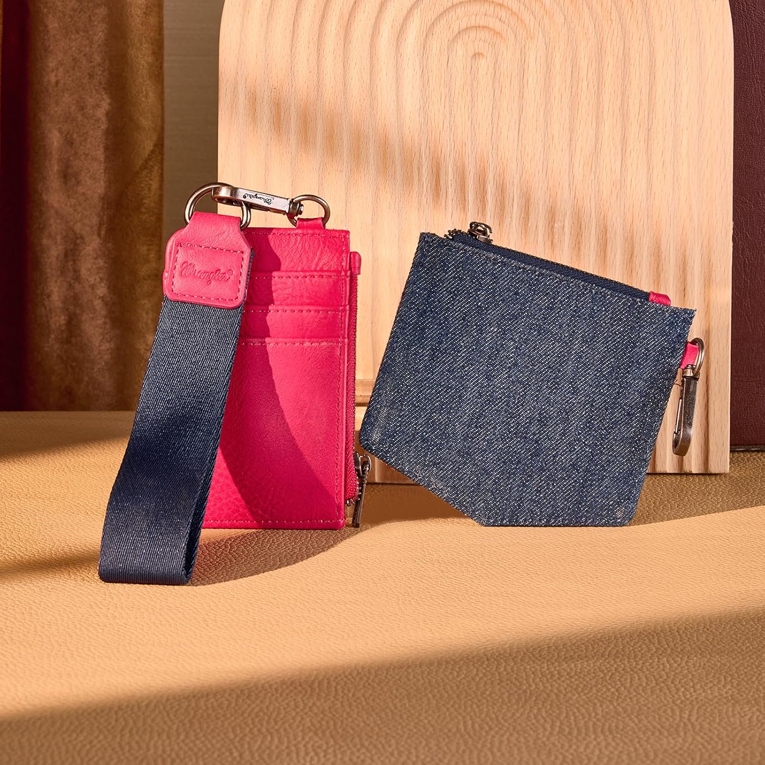 Wrangler Jean Keychain Wristlet Wallets for Women 2-in-1 Card Holder Wallet Dual Zippered Pouches with Card Slots for Coins, Cash & Cards WG367-W119HPK - Image 5