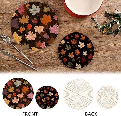 Miniatura 2 de ElliTarr Trivets for Hot Dishes Pots and Pans 2 PC Pot Holders Heat Resistant Cotton Round Potholders for Kitchen Countertop Decorative Autumn Maple