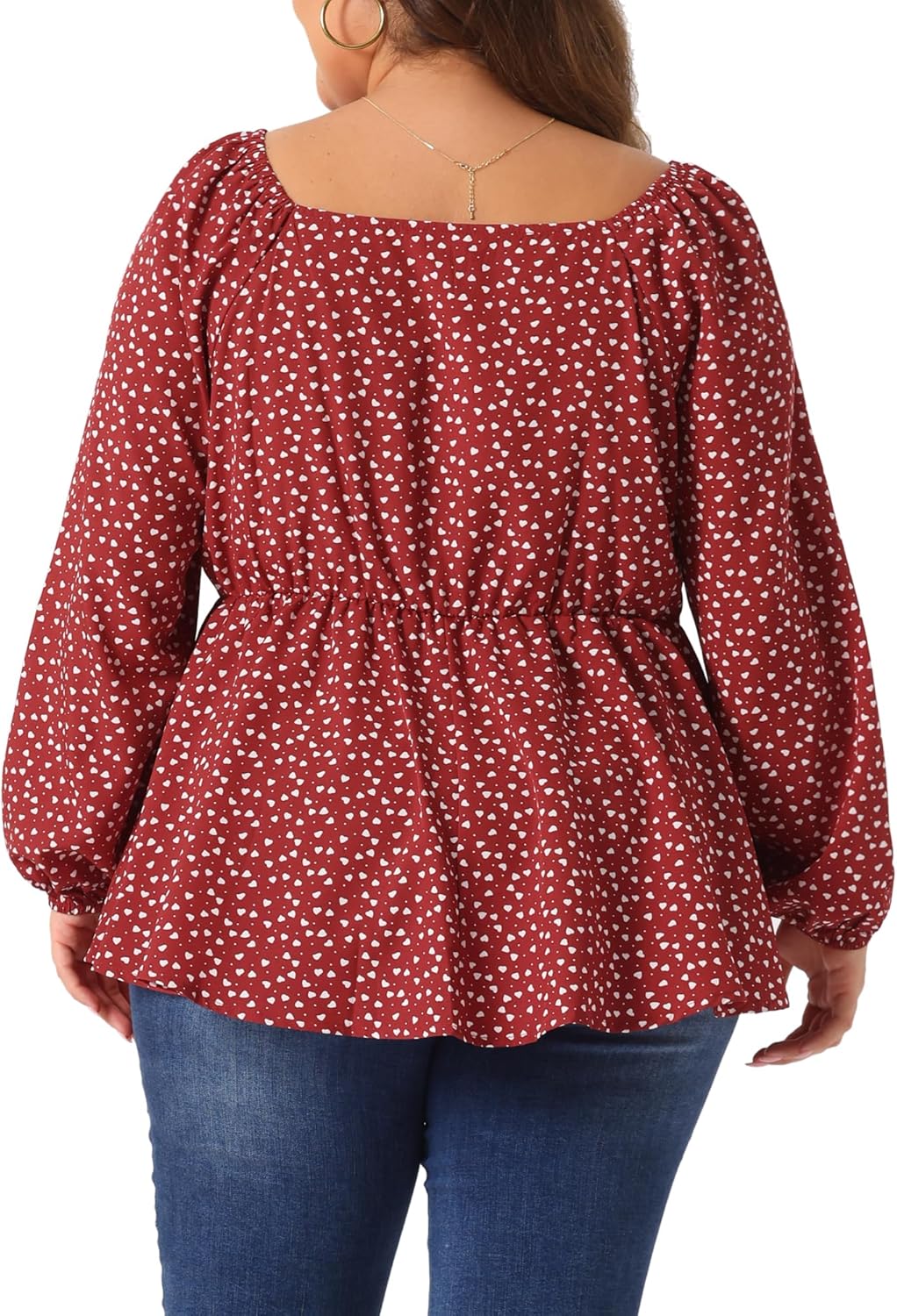 Agnes Orinda Plus Size Tops for Women Sweetheart Neck Long Sleeve Printed Peplum Top Blouse - Image 4
