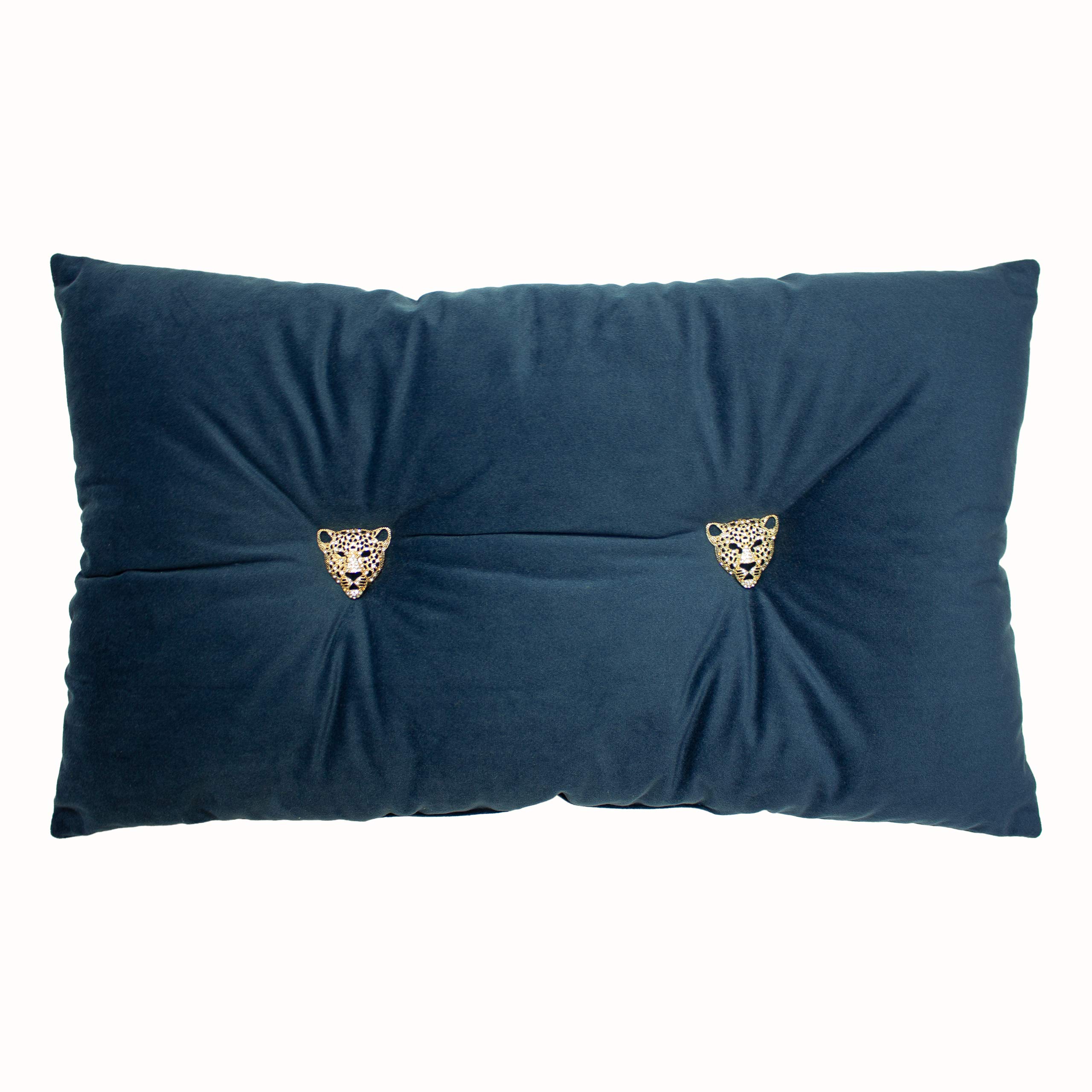 Paoletti Unisex Navy Panther Velvet Ready Filled Cushion In 30Cm X 50Cm