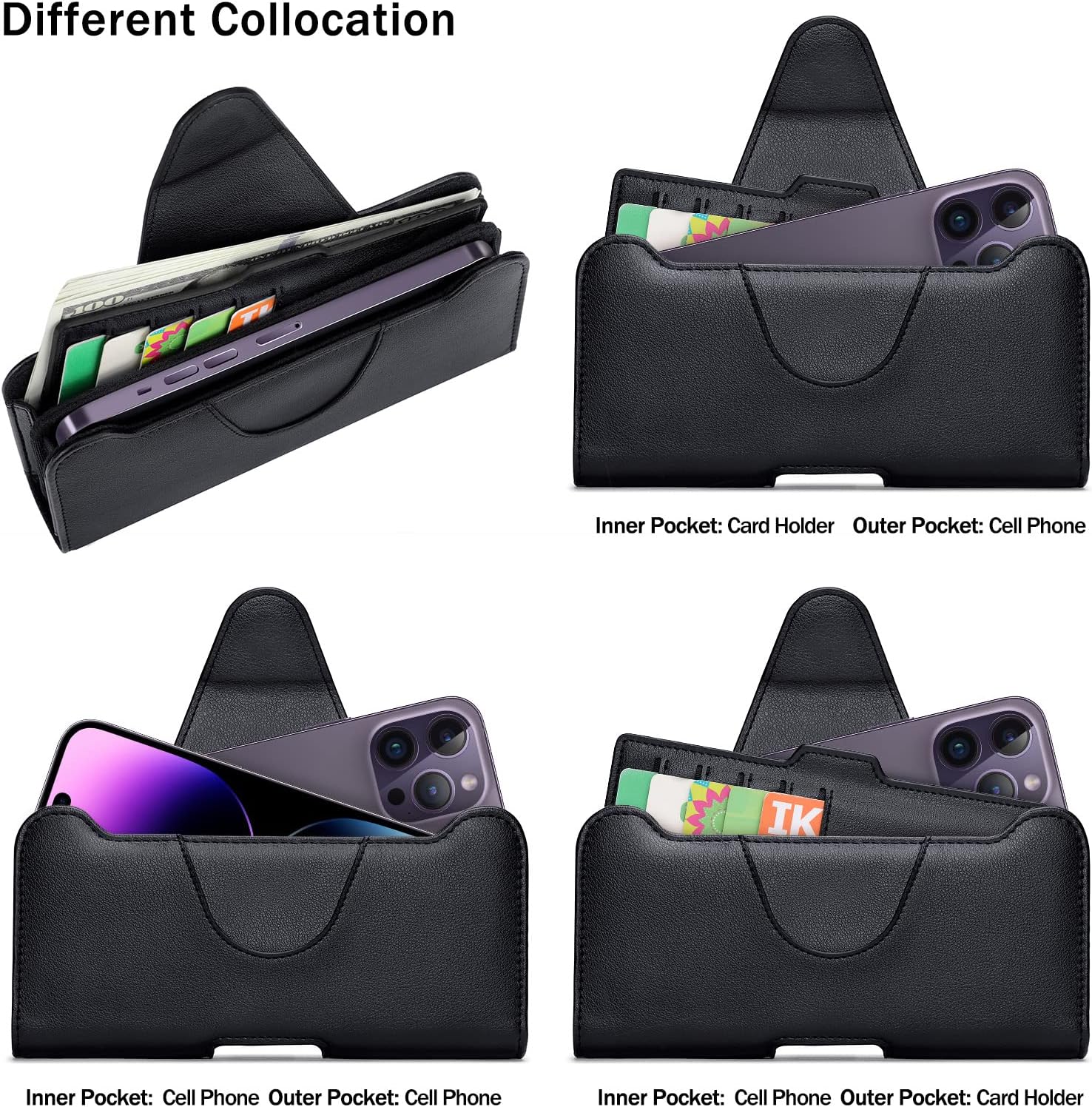 nuoku Phone Holster for iPhone 15/14/13/12/11 Pro Max Series & Samsung Galaxy S22/S21/S20 Plus, Universal Cell Phone Pouch with Separate Card Holder (Black)