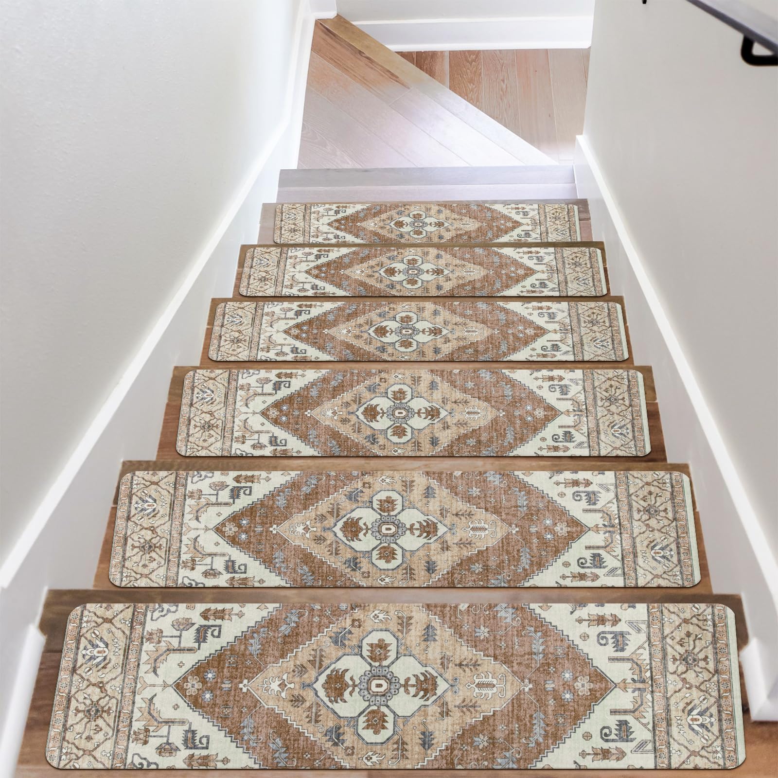 OJIA Super Non-Slip Stair Treads for Wooden Steps, 30"X8" Indoor Stair Runners Slip Resistant Stair Rugs Safety Mats for Dogs, Kids & Elders, Rubber