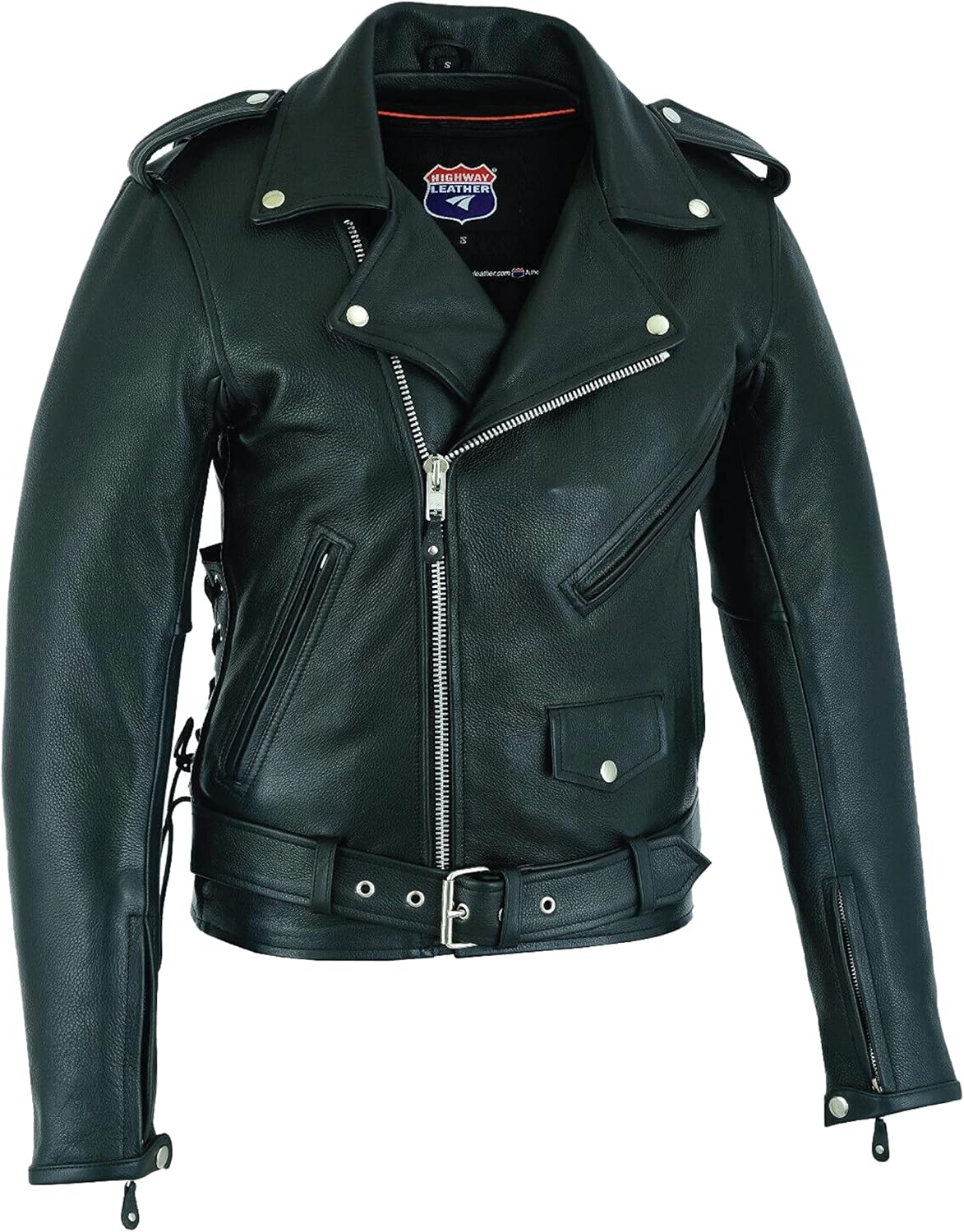 Old-School Police Style Motorcycle Leather Jacket with Secure Pockets