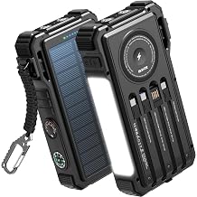 BLAVOR Solar Power Bank 20000mAh Built-in Cables, Wireless Charger for Phones &amp; Apple Watch, 20W Fast Charging Battery Pack with USB C, Flashlight, Solar Charger for iPhone, iPad, iWatch, Samsung