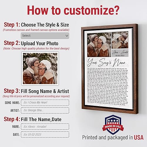 Vista 226 de H-DEWALL Letras de canciones personalizadas, lienzo enmarcado en marrón, música romántica del día de San Valentín, regalo personalizado para marido