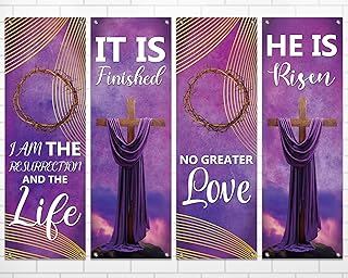 4Pcs Church Banners for Sanctuary Wall Welcome Religious Banners Hanging Backdrop Easter Church Hanging