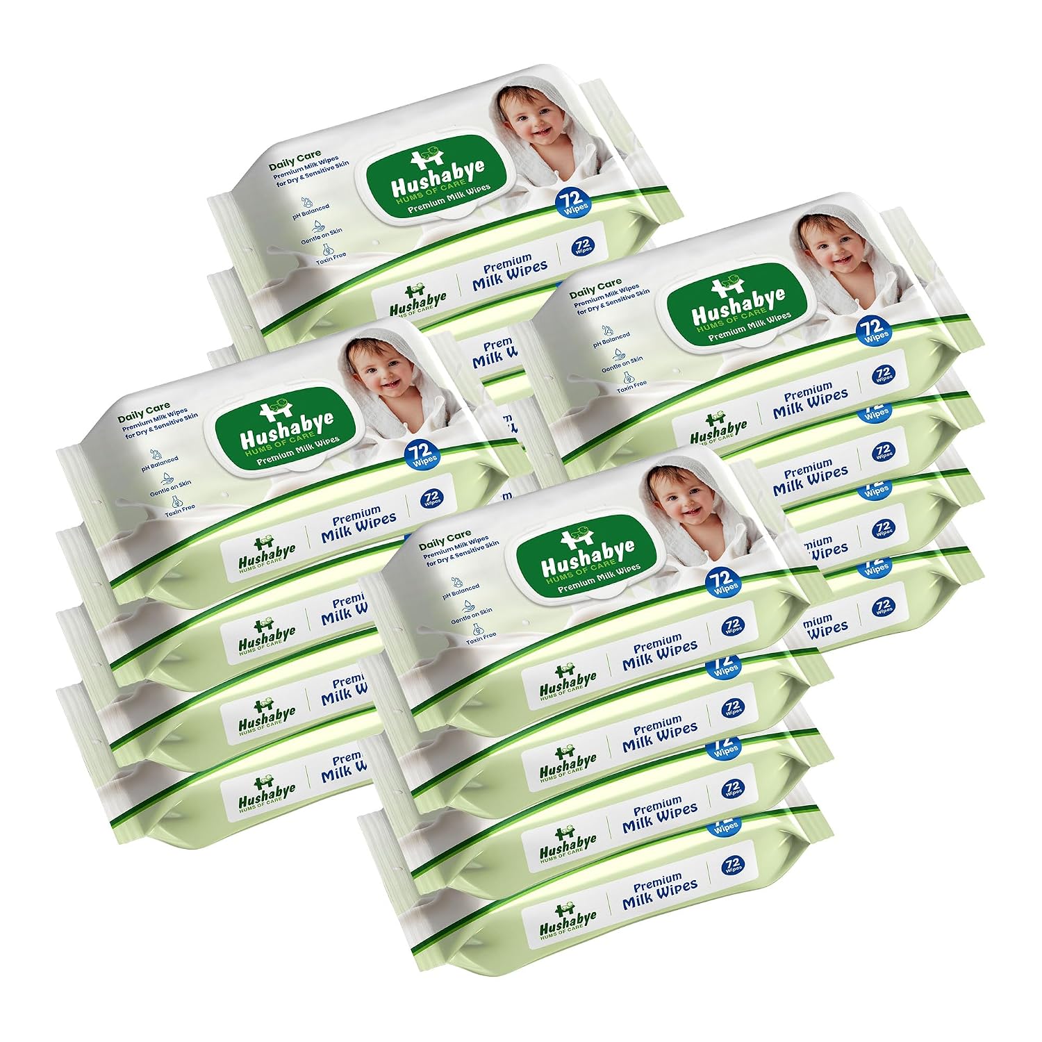 Hushabye Premium Milk Baby Wipes with lid- 0+ Months, pH balanced, Paraben & Alcohol Free, Moisturising & Thick Wipes with...