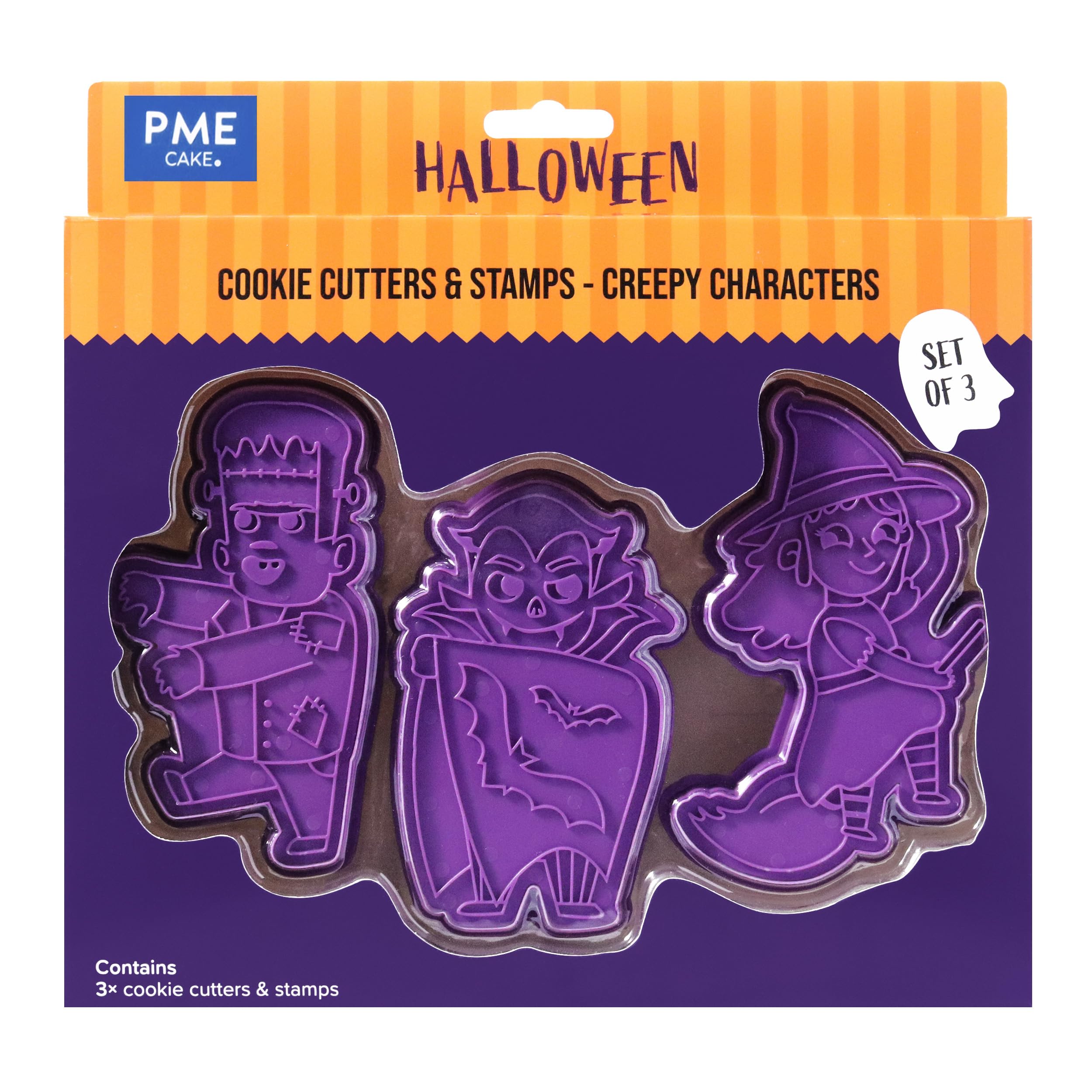 PME Halloween Cookie Cutters & Stamps, Creepy Characters (Set of 3)